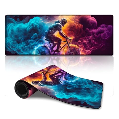 ZKYUBEK Großes Gaming-Mauspad, buntes Fahrrad, wasserdichtes Mauspad (30 x 80 x 0,3 cm), Tischunterlage für Computer und Laptop, Büro, rutschfeste Unterseite von ZKYUBEK