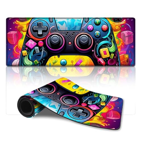 ZKYUBEK Großes Gaming-Mauspad, buntes Gamepad, genähte Kanten, Mauspad (30 x 80 x 0,3 cm), Schreibtischunterlage, rutschfeste Gummiunterseite, Computer für Gaming von ZKYUBEK