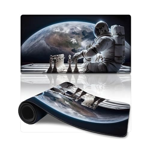 ZKYUBEK Großes Gaming-Mauspad mit Astronauten, die Schach Spielen, wasserdichtes Mauspad (40 x 75 x 0,3 cm), Schreibtischunterlage, rutschfeste Gummiunterseite, Computer für Spiele von ZKYUBEK