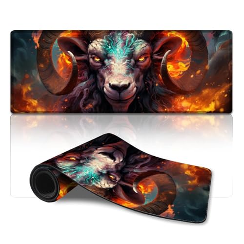 ZKYUBEK Großes Mauspad, Fantasie, Bunte Kunst, Ziege, genähte Kanten, Mauspad (30 x 80 x 0,3 cm), Tastaturpad für Gaming, MacBook, PC, Laptop, Schreibtisch von ZKYUBEK