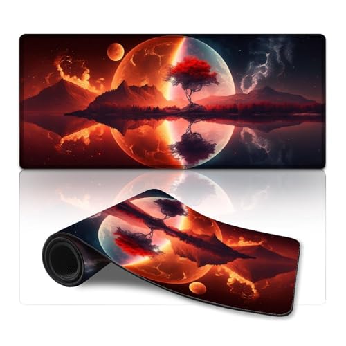 ZKYUBEK Großes Mauspad, Weltraum, Galaxie, Landschaft, Lange XXXL-Mauspads (40 x 90 x 0,3 cm), Schreibtischunterlage mit Rutschfester Unterseite und genähtem Rand für Büro/Gaming von ZKYUBEK
