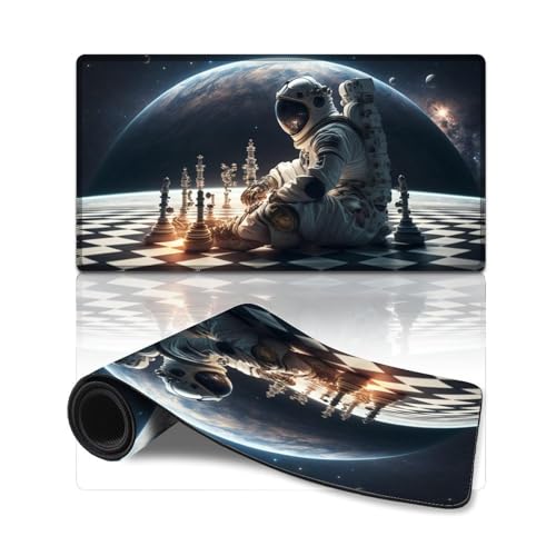 ZKYUBEK Mauspad mit Astronauten-Motiv, die Schach Spielen, genähte Kanten, Mauspad (40 x 75 x 0,3 cm), Schreibtischunterlage mit Rutschfester Unterseite für PC, Computer, Laptop von ZKYUBEK