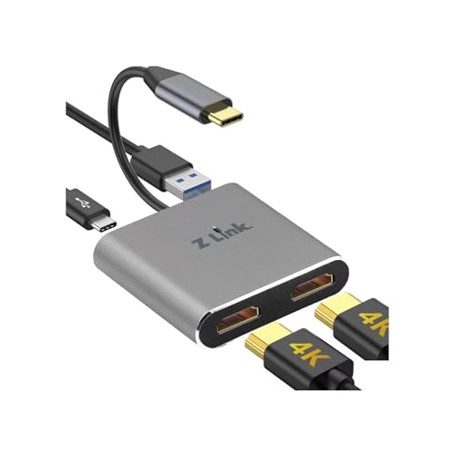 4-in-1-USB-C-Hub mit 4K-HDMI (x2), USB 3.0, USB-C-Ladeanschluss, USB-C-Schnittstelle, für Laptops und Desktops von ZLINK