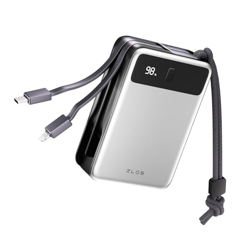 ZLOS Power Bank 20000mAh mit Kabel USB C Schnelles Aufladen, Klein 65W Mini-Externe Batterie Tragbares Ladegerät PD QC3.0 mit LED Display Kompatibel mit MacBook, iPhone, Huawei, Samsung usw von ZLOS
