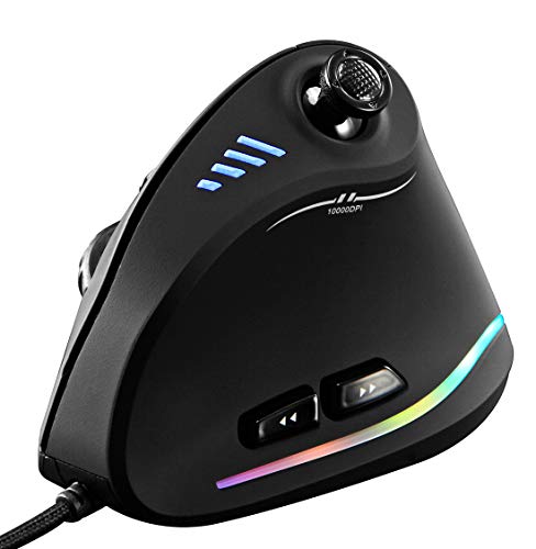 ZLOT Vertikale Gaming-Maus, kabelgebunden, ergonomisch, USB-Joystick, programmierbar, Laser-Gaming-Maus, 6 + 1 Design, 11 Tasten, verbesserte Version für Computerspieler, Schwarz von ZLOT