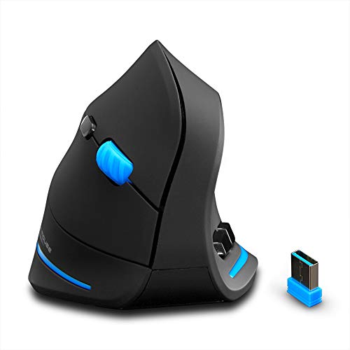 ZLOT Vertikale kabellose Maus, 2,4 G, USB, optische ergonomische Mäuse mit 3 einstellbaren DPI-1000/1600/2400 und 6 Tasten für Laptop, PC, Computer, Desktop, schwarz von ZLOT