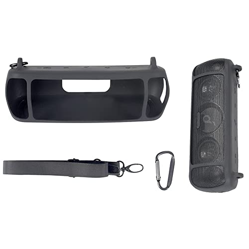 Trageweiche Silikonhülle passend für Anker Soundcore Motion+ Bluetooth Audio Lautsprecher mit tragbarem Schultergurt und Karabiner (schwarz) von ZLiT