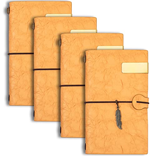 4er Pack Ledertaschenbuch - Kleines, nachfüllbares Reisetagebuch - Perfekt zum Schreiben, als Geschenk, für Reisende, für Berufstätige, als Tagebuch oder Organizer - Braun von ZMHQLPDZ