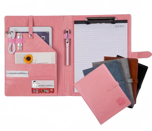 Business Schreibmappe A4 inklusive Klemmbrett - Premium Konferenzmappe aus PU-Leder mit Dokumentenfächern, Stiftehalter, Klappdeckel, Kreditkartenetui (pink) von ZMHQLPDZ