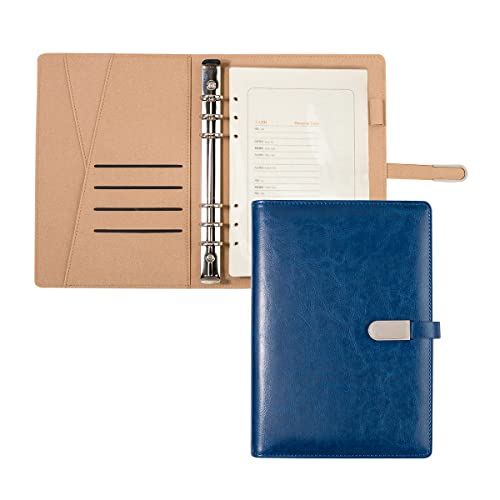 Leder A5 Binder, 6 runde Ringbinder Planer Notebook für A5 Füllpapier - Ringbuchordner - Personal Organizer - Blau von ZMHQLPDZ