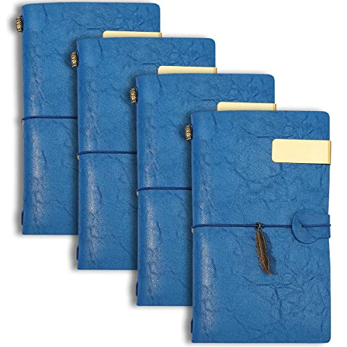 ZMHQLPDZ 4er Pack Ledertaschenbuch - Kleines, nachfüllbares Reisetagebuch - Perfekt zum Schreiben, als Geschenk, für Reisende, für Berufstätige, als Tagebuch oder Organizer - Blau von ZMHQLPDZ