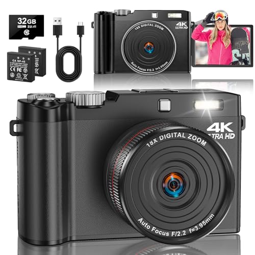 Digitalkamera 4K 64MP für Vlogging, 18X Digitalzoom, 7.1 cm 180° Flip Screen, Makro-Funktion, Autofokus, 32GB Karte & 2 Batterien Kompaktkamera für Teenager, Anfänger & Erwachsene Digitalkamera 4K 64MP für Vlogging, 18X Digitalzoom, 7.1 cm 180° Flip Screen, Makro-Funktion, Autofokus, 32GB Karte & 2 Batterien Kompaktkamera für Teenager, Anfänger & Erwachsene von ZMOQNG