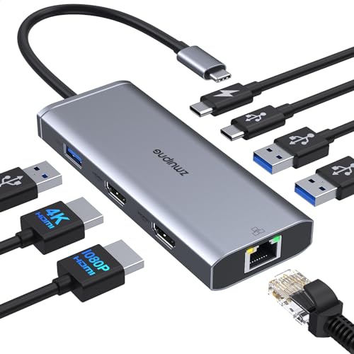 Docking Station 2 HDMI für MacBook Pro/Air,USB C Hub Dual Monitor,USB C Adapter Multiport DockingStation Mit Dual HDMI,Ethernet,100WPD,3*USB,USB C Data, Extended Mode für MacBook M1 M2/Dell/HP/Lenovo von ZMUIPNG