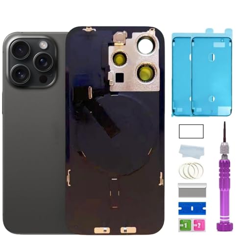 ZMVDJZ 15 Pro Max Back Glass Replacement with Plate & Flex Cable and All Parts for iPhone 15pro Max Back Cover Glass (Black Titanium, 6.7 Inch) + Waterproof Tape + Repair Tools (Black Titanium) von ZMVDJZ