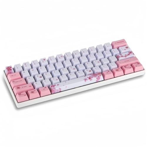 ZMX Cherry Blossom Pink Mechanische Gaming-Tastatur, 61 Tasten, Mini-Outemu(GAOTE), Hot Swappable Heat Sublimated PBT Type-C Ergonomisches Design Gaming Tastatur f?r Windows/Mac/Android (Blue Switch) von ZMX