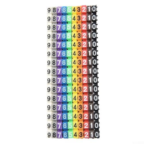 ZMdooreasy Kabelmarkierer-Set, bunt, C-Typ, Nummernschild-Etiketten für Draht, 1,5–6 mm², Kunststoff, Clip-on-Design, einfache Identifizierung (2,5 mm), 100 Stück von ZMdooreasy