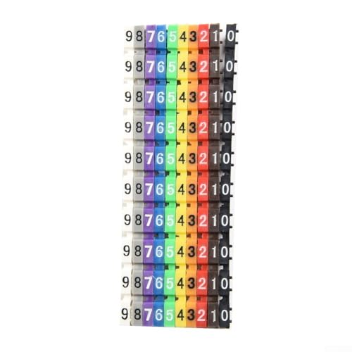 ZMdooreasy Kabelmarkierer-Set, bunt, C-Typ, Nummernschild-Etiketten für Draht, 1,5–6 mm², Kunststoff, Clip-on-Design, einfache Identifizierung (6 mm), 100 Stück von ZMdooreasy
