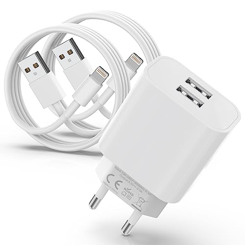 Apple MFi Certified 2Port USB iPhone Ladegerät mit 2er Pack iPhone Ladekabel 2M,iPhone Ladegerät Stecker, USB Netzteil und Lightning Kabel für iPhone 14/13/12/11 Pro/XS/XR/SE/X/8/iPad Airpods-Weiß von ZNBTCY