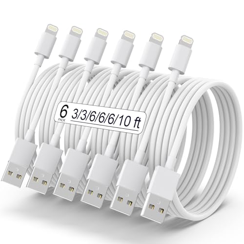 [Apple MFi Certified] 6er Pack iPhone Ladekabel, Schnellladeleitung, Lightning to USB Kabel, Datenkabel 1/1/2/2/2/3M USB iPhone Ladekabel für iPhone 14/13/12/11/XS/XR/X/8P/SE, Mini/Air/Pro(Weiß) von ZNBTCY