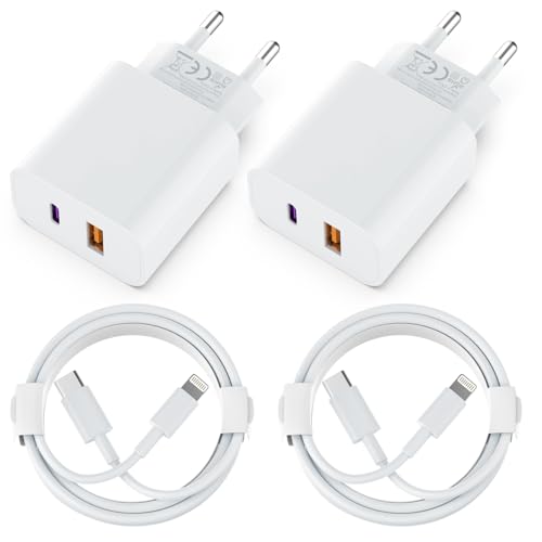 [Apple MFi Certified] Handy Ladegerät,2 Pack 2Port PD/QC Schnellladegerät mit Lightning Ladekabel 2M,USB A+C Mehrfach Ladegerät mit Schnellladekabel für iPhone 15/14/13/12/11/Samsung/Android usw von ZNBTCY