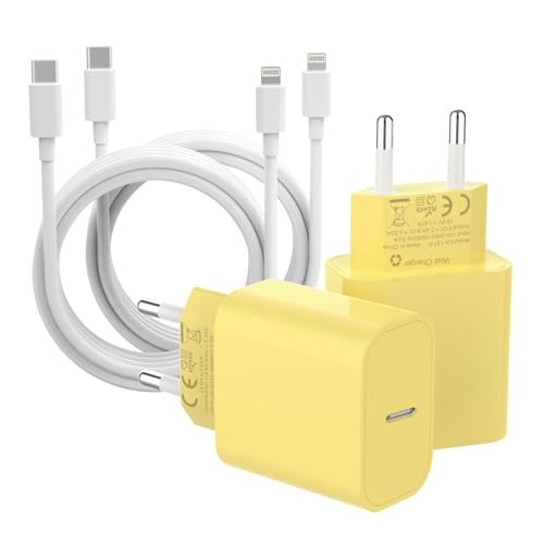 ZNBTCY 4 Pack 25W USB C Ladegerät, Schnellladegerät, PD 3.0 Ladestecker mit 2M iPhone Ladekabel, schnellladekabel, Power Adapter mit Lightning Kable für iPhone 14 13 12 11 XS X 8P iPad(Hellgelb) von ZNBTCY