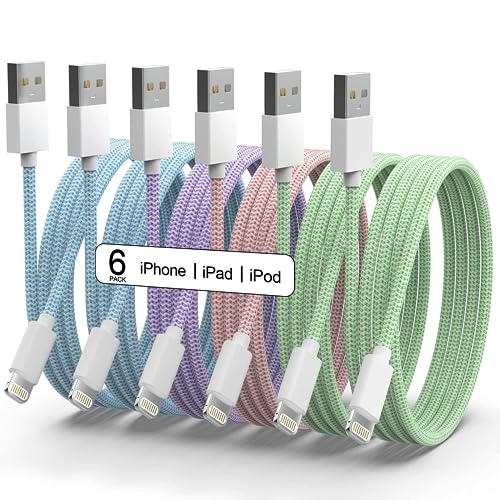 iPhone Ladekabel, [Apple MFi Certified] 6 Stück 1/1/2/2/2/3M buntes abgestuftes USB-A zu Lightning Kabel, haltbares Nylon geflochtenes, Datenkabel für iPhone 14/13/12/11/XR mehr-Nette Farben von ZNBTCY