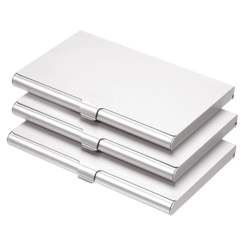 Visitenkartenhalter 3Pcs Visitenkartenhalter Kreditkartenhalter Aluminiumlegierung Flip Cover Slim Name Kartenetui Für Büro(Silver) von ZNTIHZ