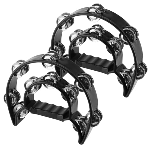 ZOENHOU 2 Stück 22cm Tambourin (ABS-Plastik) Schellenkranz mit Handgriff Schellenring Musikinstrument in Halbmond-Form Rahmen, Zweireihige Jingles mit 20 Paar Metall Schellen für KTV, Party von ZOENHOU
