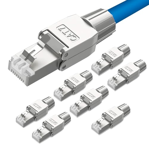 ZOERAX RJ45 Stecker, Cat7 Stecker, Netzwerkstecker Werkzeuglos 8er-Pack - Abgeschirmte Zinklegierung LAN Stecker für Cat7/Cat6A bis 23AWG S/FTP Kabel (Massivdraht) von ZOERAX