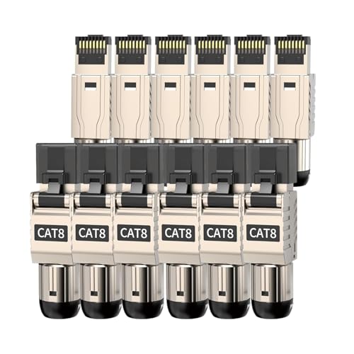 ZOERAX 12er-Pack CAT8 RJ45-Stecker (40G/2000MHz) – Werkzeuglose Steckverbinder, doppelt geschirmt für 22-24AWG abgeschirmte LAN-Kabel – Kompatibel mit Cat6A/Cat7 – PoE+ & EMI-Schutz von ZOERAX