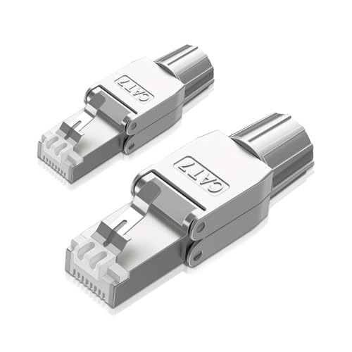 ZOERAX RJ45 Stecker, Cat7 Stecker, Netzwerkstecker Werkzeuglos 2er-Pack - Abgeschirmte Zinklegierung LAN Stecker für Cat7/Cat6A bis 23AWG S/FTP Kabel (Massivdraht) von ZOERAX