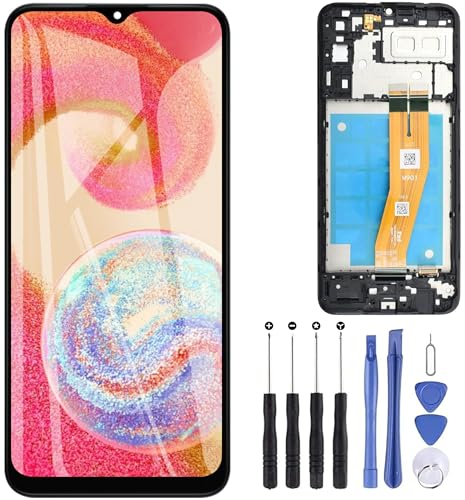 ZOETEC Bildschirm-Ersatz für Samsung Galaxy A04e 6,5 Zoll SM-A042F, LCD-Display, Touchscreen, Digitizer, komplette Montage mit Rahmen, Reparatur-Werkzeug-Set (schwarz mit Rahmen) von ZOETEC
