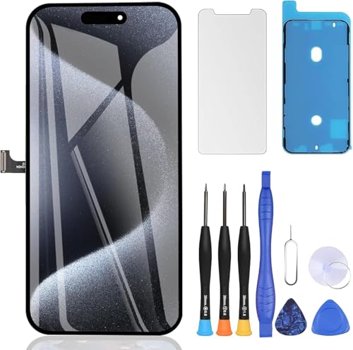 ZOETEC Bildschirm-Ersatz für iPhone 15 Pro Display 6,1 Zoll LCD Full HD Retina COF Touchscreen Digitizer Rahmen Montage mit Reparaturwerkzeug-Kits, wasserdichter Klebstoff, gehärtetes Glas von ZOETEC