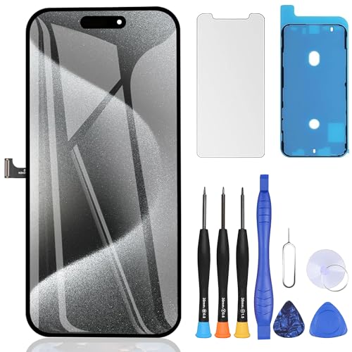 ZOETEC Display für iPhone 15 Pro Max Bildschirm Ersatz 6,7 Zoll LCD Full HD Retina COF 3D Touchscreen Digitizer Montage mit Reparaturwerkzeugen, wasserdichter Klebstoff, gehärtetes Glas von ZOETEC