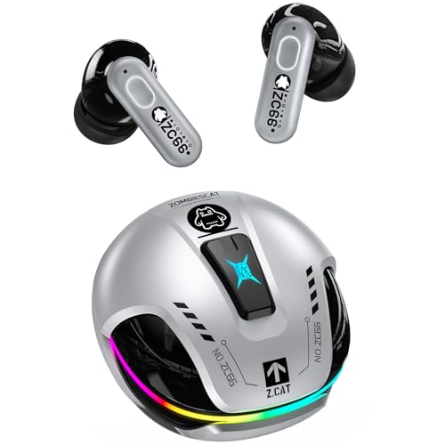 ZOMBIES CAT KopfhöRer Kabellos Bluetooth, Noise Cancelling Kopfhoerer, Bluetooth KopfhöRer Mit Tiefen BäSsen, Kabellose Bluetooth 5.4, RGB-Licht, In Ear KopfhöRer FüR Android iOS, B5 Silber ZOMBIES CAT KopfhöRer Kabellos Bluetooth, Noise Cancelling Kopfhoerer, Bluetooth KopfhöRer Mit Tiefen BäSsen, Kabellose Bluetooth 5.4, RGB-Licht, In Ear KopfhöRer FüR Android iOS, B5 Silber von ZOMBIES CAT