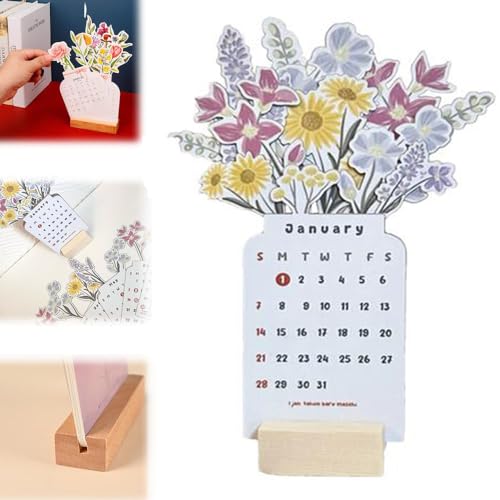 Bloomy Flowers Schreibtischkalender 2024, kreativer Blumenkunst-Desktop-Kalender 2024 für Frauen Mädchen, Bloomy Flowers Bouquet Monatsplaner 2024 für Büros, Schreibtisch, Heimdekoration von ZONEWD