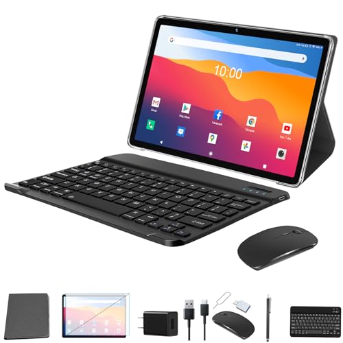 Tablet 10 Zoll, 5G WiFi Android PC mit Tastatur Maus Stift, 128GB ROM+1TB TF, 1.8GHz Okta-Kern, 7000mAh mit Hülle, 13MP+8MP Kamera, 1080P FHD Bluetooth 5.0, GMS|OTG|FM|Typ-c (Grau) von ZONKO
