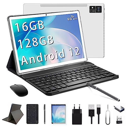ZONKO Tablet 10 Zoll 16(8+8) GB RAM+128GB ROM (1TB TF), Android 12 tablett 5G WiFi, MTK8183 Octa-Core, 13MP 1080P FHD Video, 7000mAh Akku, 3-in-1 Tablet mit Tastatur Stift-GPS OTG Typ-c |Silber| von ZONKO