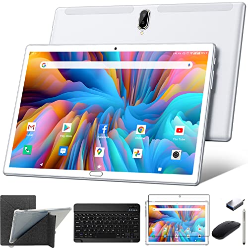ZONKO Tablet 10 Zoll Dual 4G LTE Android Tablett PC Octa Core SC9863 4GB RAM 64GB ROM 512GB Erweiterbar 1080P FHD 13MP Kamera mit Tastatur Maus Stift Hülle | Typ-c | WiFi | GPS | OTG (Silver) von ZONKO