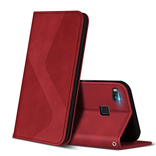 ZONNAVI Hülle für Huawei P9 Lite, PU Leder Handyhülle mit Kartenfächer und Standfunktion, Lederhülle Flip Wallet Case Schutzhülle für Huawei P9 Lite (Rot) von ZONNAVI