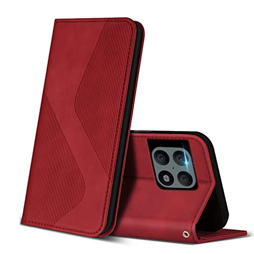 ZONNAVI Hülle für OnePlus 10 Pro 5G, PU Leder Handyhülle mit Kartenfächer und Standfunktion, Lederhülle Flip Wallet Case Schutzhülle für OnePlus 10 Pro 5G (Rot) von ZONNAVI
