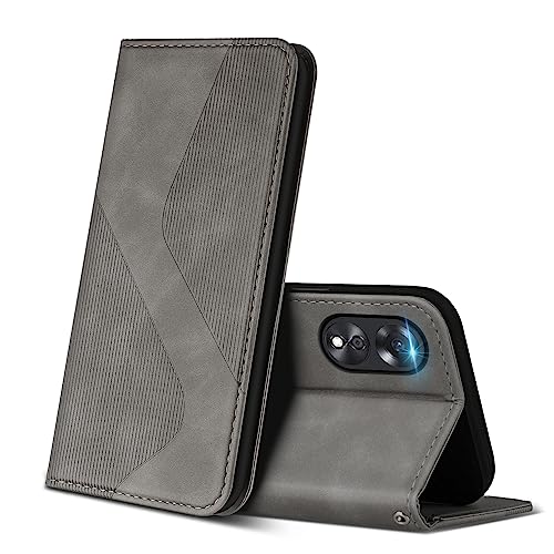 ZONNAVI Hülle für Oppo A78 5G, PU Leder Handyhülle mit Kartenfächer und Standfunktion, Lederhülle Flip Wallet Case Schutzhülle für Oppo A78 5G (Grau) von ZONNAVI