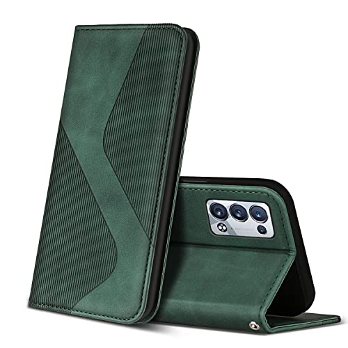 ZONNAVI Hülle für Oppo Reno 6 Pro 5G, PU Leder Handyhülle mit Kartenfächer und Standfunktion, Lederhülle Flip Wallet Case Schutzhülle für Oppo Reno 6 Pro 5G (Grün) von ZONNAVI