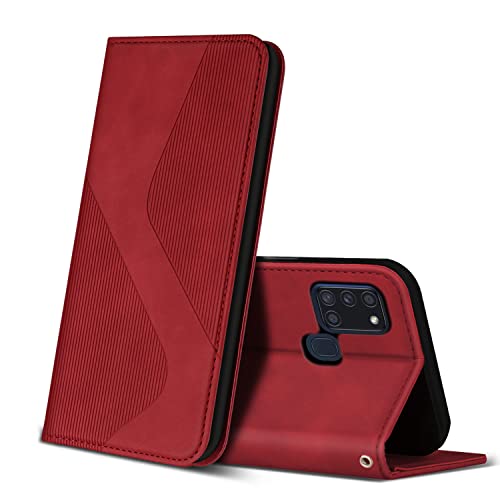 ZONNAVI Hülle für Samsung Galaxy A21S, PU Leder Handyhülle mit Kartenfächer und Standfunktion, Lederhülle Flip Wallet Case Schutzhülle für Samsung Galaxy A21S (Rot) von ZONNAVI