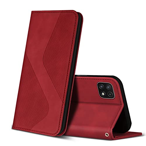ZONNAVI Hülle für Samsung Galaxy A22 5G, PU Leder Handyhülle mit Kartenfächer und Standfunktion, Lederhülle Flip Wallet Case Schutzhülle für Samsung Galaxy A22 5G (Rot) von ZONNAVI