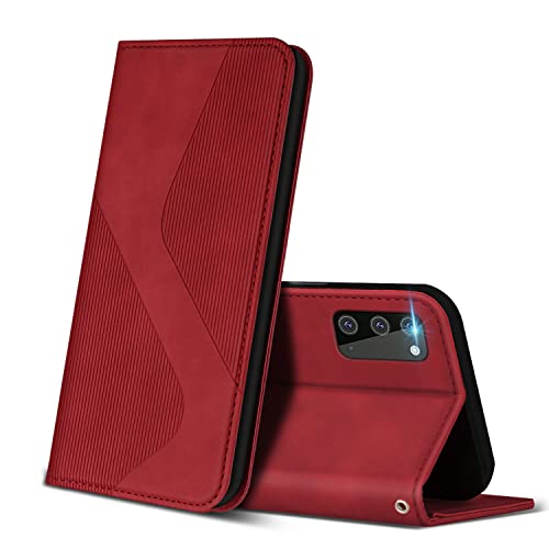 ZONNAVI Hülle für Samsung Galaxy Note 20, PU Leder Handyhülle mit Kartenfächer und Standfunktion, Lederhülle Flip Wallet Case Schutzhülle für Samsung Note 20 (Rot) von ZONNAVI
