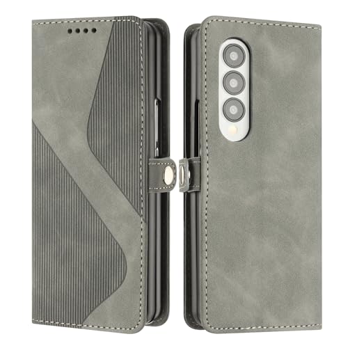 ZONNAVI Hülle für Samsung Galaxy Z Fold 4, PU Leder Handyhülle mit Kartenfächer und Standfunktion, Lederhülle Flip Wallet Case Schutzhülle für Samsung Z Fold 4 (Grau) von ZONNAVI