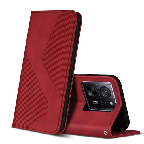 ZONNAVI Hülle für Xiaomi 13T / 13T Pro, PU Leder Handyhülle mit Kartenfächer und Standfunktion, Lederhülle Flip Wallet Case Schutzhülle für Xiaomi 13T / 13T Pro (Rot) von ZONNAVI