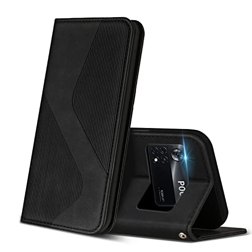 ZONNAVI Hülle für Xiaomi Poco X4 Pro 5G, PU Leder Handyhülle mit Kartenfächer und Standfunktion, Lederhülle Flip Wallet Case Schutzhülle für Xiaomi Poco X4 Pro 5G (Schwarz) von ZONNAVI