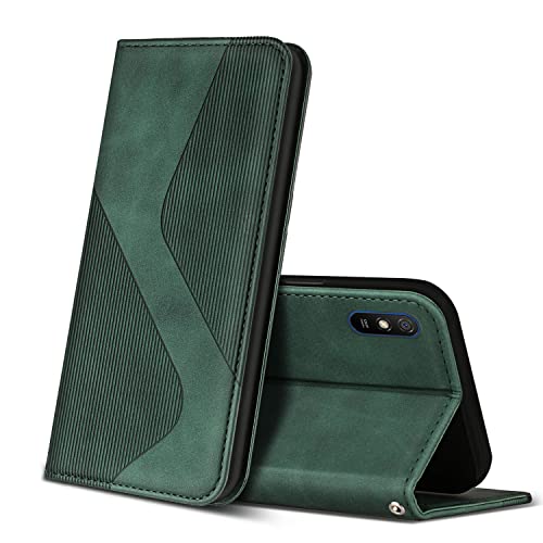 ZONNAVI Hülle für Xiaomi Redmi 9A / Redmi 9AT, PU Leder Handyhülle mit Kartenfächer und Standfunktion, Lederhülle Flip Wallet Case Schutzhülle für Xiaomi Redmi 9A / Redmi 9AT (Grün) von ZONNAVI